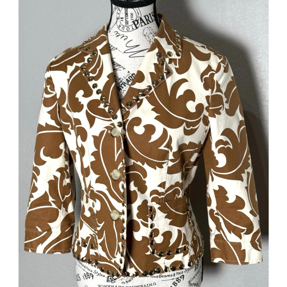 Etcetera Women’s Western Tan and White Blazer Jacket Professional Artsy Size 4